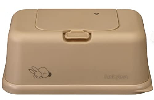 Funkybox Aufbewahrungsbox für Feuchttücher, schönes Design & perfekte Funktion, unisex, langhaltende Frische und einfache Bedienung (Groß, Café Latte - Häschen)