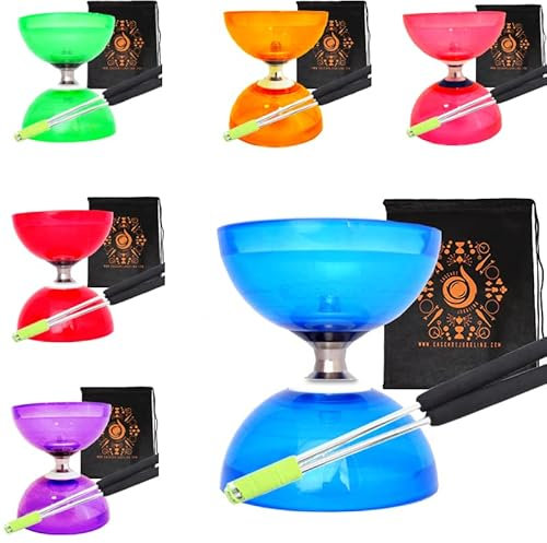 Ensemble de diabolo à triple roulement à quartz avec baguettes en aluminium en métal, corde de diabolo et sac de transport en cascade (bleu avec baguettes argentées)