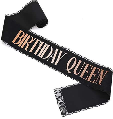 Abeillo Birthday Queen Schärpe Geburtstag Frauen Girl Mädchen Geburtstag Schärpe für Geburtstag Accessoires Geschenk, Happy Birthday Party Deko Schärpe (Schwarz)