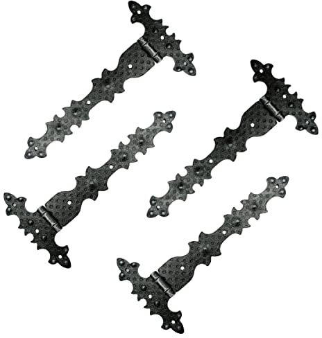 TEKLiNe 4 Charnières Fer Forgé Horizontal Décoratif Meuble Fixation Effet Vintage Antique Rustique Cassette Tronc 182x92mm Accessoire Rechange Remplacement, Kit de 4 Charnières