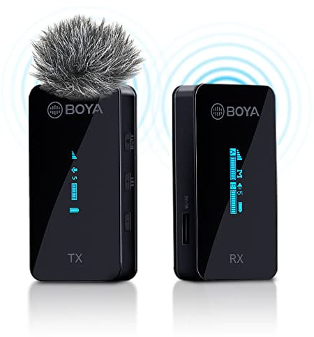 Sistema de micrófono Lavalier Wireless Lavalier de BOYA, BY-XM6 S1 2.4GHz Dual Lavalier Mic Lapel Micrófono para iPhone/Android, cámara DSLR micrófono Monitor de audio en tiempo real Grabación Vlog