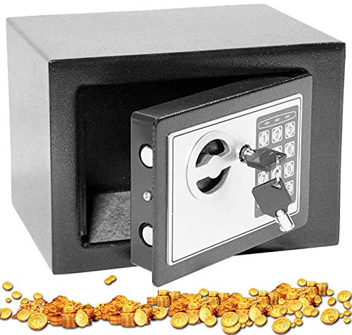 Electronic Digital Safety Box 4.6L Small Money Cash Safe Key & Password Lock Strong Steel with 2 Keys for Office Home Hotel, Wall or Floor Mounted, 17x23x17cm, Gray