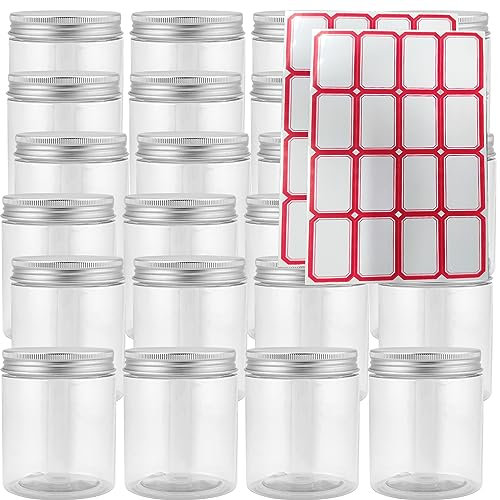 ZOENHOU Lot de 24 pots ronds en plastique de 250 ml, avec couvercles en aluminium, étanches pour le stockage des aliments, la fabrication de slime, les travaux manuels, les voyages