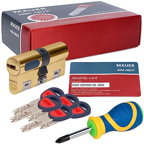 MAUER NW5 Bombin de Seguridad 36x36 Color Laton + Destornillador, Cilindro Bombillo Reforzado Anti Impresioning Anti Rotura AntiBumping Anti-Taladro Leva Anti-Extracción Cerradura para Puerta