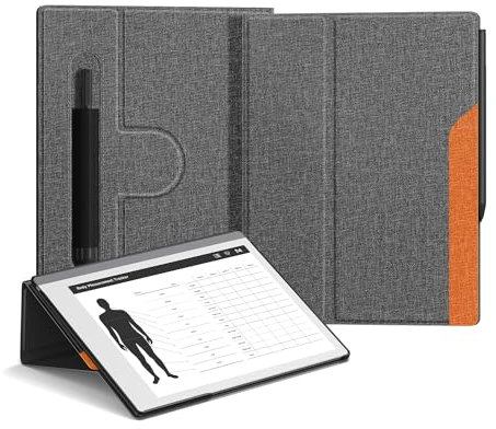 OLAIKE Book Folio Case für Remarkable 2 Paper Tablet 10.3 2020 Released, Premuin Smart Cover aus Stoff mit um 360 Grad drehbarem Ständer und Stylus-Tasche, nur für Remarkable 2, Grau & Orange