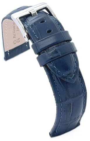 diloy Sportliches gepolstertes Uhrenarmband Rindsleder Krokoprägung quadratisch – Größen 14mm 16mm 18mm 20mm 22mm 24mm 26mm 28mm 30mm – Elegant und widerstandsfähig 368 Navy Blau 16mm
