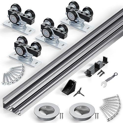 SMARTSTANDARD 152,4 cm / 1,5 m Deckenhalterung Bypass-Schiebetür-Hardware-Kit für Schrank, Doppelschiebetüren, Hardware mit Fingerzug, glatt und leise, passend für 77,5 cm breite Türverkleidung, keine