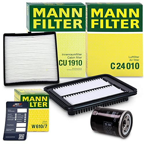 MANN-FILTER Inspektionspaket Filterset 1x Ölfilter, 1x Luftfilter, 1x Innenraumfilter, 1x Ölwechselanhänger, Kompatibel mit HYUNDAI i10 I (PA)