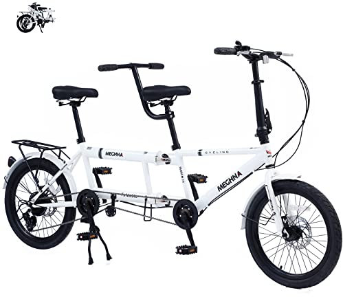 VHCLYBJU City-Tandem-Klapprad mit Variabler Geschwindigkeit Paar 7 Gänge Faltbare Scheibenbremse 20-Zoll-Räder für studentische Büroangestellte (White)