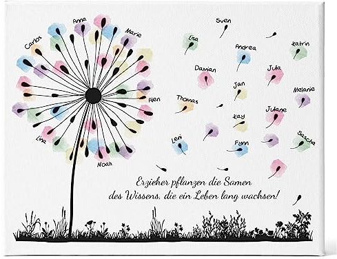 Abschiedsgeschenk für Erzieherin und Lehrerin - Personalisierte Leinwand - Auch als Geschenk für Lehrer und Erzieher zum Ruhestand - Individuelle Überraschung im Kindergarten und Schule - Pusteblume