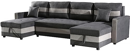 Habitat et Jardin Canapé panoramique Convertible avec coffres de Rangement Antoine - 5 Places - Gris foncé/Gris Clair