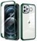 seacosmo for iPhone 12 Pro Case 6.1 Inch, Full-Body Shockproof Case with Built-in Glass Screen Protector and Camera Lens Protector Rubber Bumper Case Cover for iPhone 12 Pro- Green/Clear