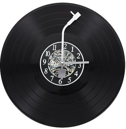 HOMSFOU Einzigartige Musikuhr Vinyl-Schallplatten-Wanddekoration Coole Hängeuhr Runde Schallplattenuhr Dekoratives Bar- Raumdekoration Aus Kunststoff Für Musikfans Und Musiker