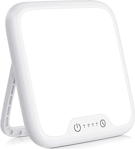 VTHW SAD Lamp with 10,000 Lux Natural Daylight, Memory Function & 4 Timer Settings, Foldable Stand, Stepless Brightness Portable Light Box for Home/Office Use