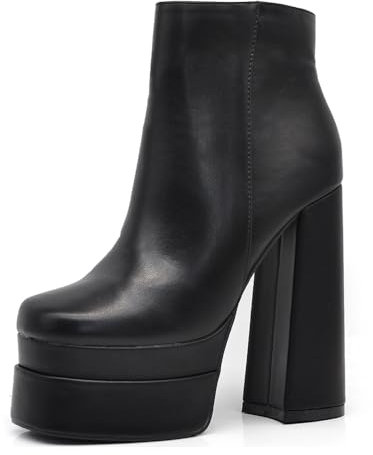 IF Fashion Tronchetti Scarpe da Donna Stivaletti Punta Quadrata Tacco Grosso Plateau Platform AXKK-073 nero N.40
