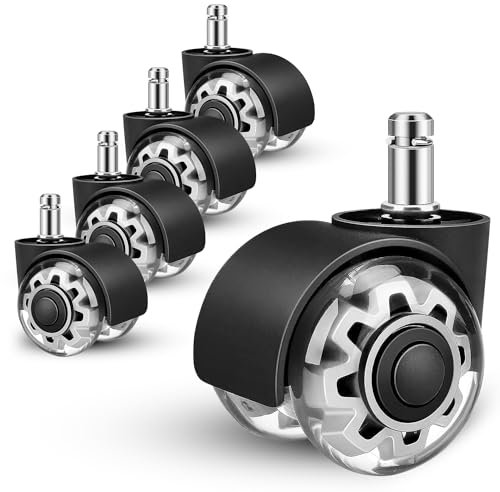 Bürostuhl Rollen 11mm x 22 mm, Rollen für Bürostühle 5er Set Schreibtischstuhl Rollen Gummirollen Bürostuhl Leise und Leichtgängig Hartbodenrollen für Parkett, Teppich, Laminat Keine Kratzer
