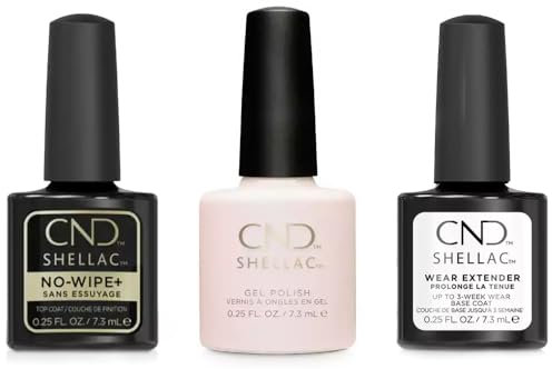 CND Shellac Set: Wear Extender Base Coat 7,3ml, Top No Wipe+ 7,3ml & Negligee - Langanhaltende Maniküre, Hochglanz & Schutz