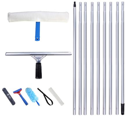 Fensterwischer Gummilippe 35cm, Wasserabzieher Ausdehnungslänge Verlängerungsstange bis zu 9m, Fensterputzer Ausziehbar für DuschtüR GroßE Fenster Fliesen Spiegel Staub Hohe Fenster