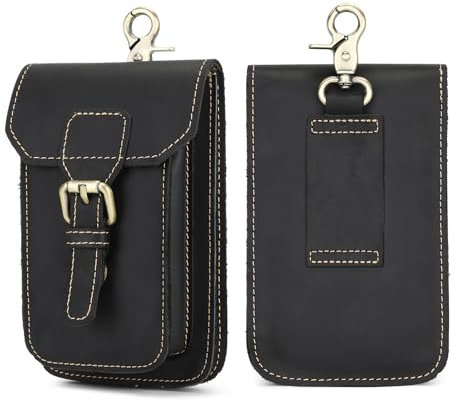 BAIGIO Handy Gürteltasche Echt-Leder Handytasche zum Umhängen Gürtel Tasche Handy Holster Halterung Phone Pouch Universal für iPhone 16 15 14 13 12 Pro Max, Galaxy A15 A55 S24 S23 S22, Xiaomi