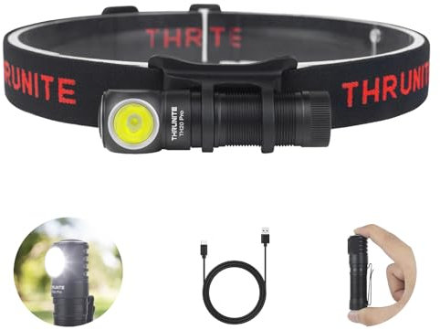 ThruNite TH20 Pro - Linterna frontal LED, alta 1010 lúmenes, potente lámpara de cabeza recargable compatible con batería AA, para aventuras en interiores y exteriores en senderismo, camping, ciclismo,