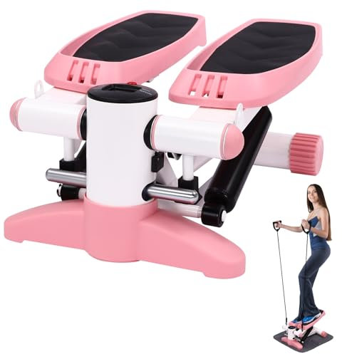Stepper für zuhause 150kg,Swing Stepper mit Multifunktions LCD Display Hometrainer Fitnesstraining für Heimtraining, komplettes Workout und Arme (Rosa)