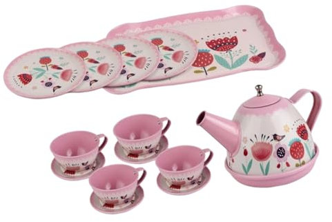 HEMOTON Komplettes Miniatur-teeparty-Set Für Kinder 14-teiliges Set Inklusive Teetassen Tellern Und Tabletts Für Mädchen Rollenspiele Frühes Lernen