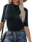 Dressmine Womens Mock Turtle Neck Dressy Slim Fitted Half Sleeve Casual Cute Tops Plain T Shirt Black X-Large