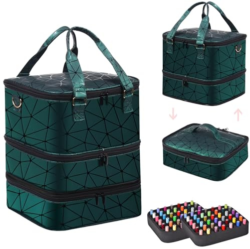 FCQQYWZ Large Nail Polish Organizer Case Hold 84+ Bottles Nail Polish & Nail Lamp, 3 Layers Nail Organizers and Storage for Nail Tech with Divider, Travel Carrying Case(Green)