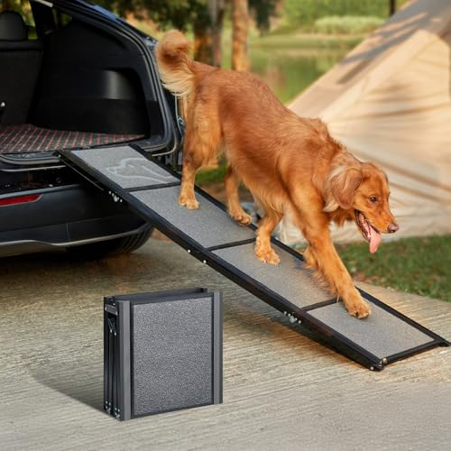 PetThem Hunderampe für Auto, 160 cm lang & 43,2 cm breit, tragbare Hunderampe für große Hunde mit Rutschfester Teppichoberfläche, Hunderampe für SUV, Auto & LKW, zusammenklappbare Hunderampe bis zu