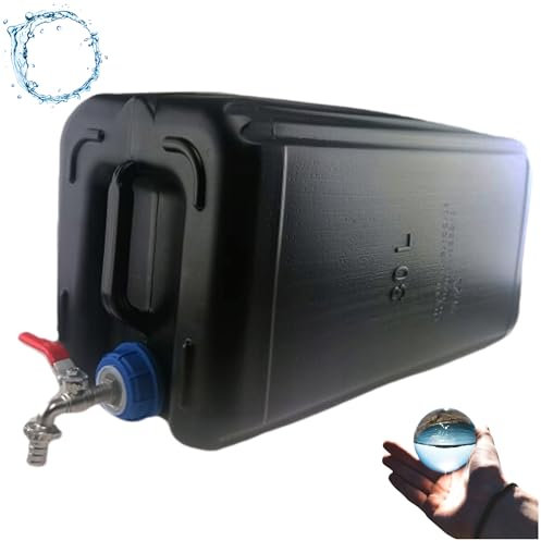 Wasserkanister 30l aus Kunststoff Schwarz, Wasserbehälter mit Hahn Campingkanister Trinkwasserkanister Wassertank Kunststoffkanister für Haus Garten Auto Camping, dichter Verschluss, bequemer Griff