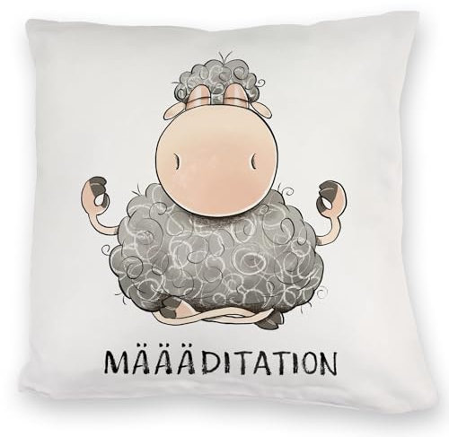 speecheese Schaf Kuschelkissen mit Spruch MÄÄÄditation Yoga Entspannung Flauschiges Schaf Kuschelkissen mit Humor Süß Witzig für Meditation Sport