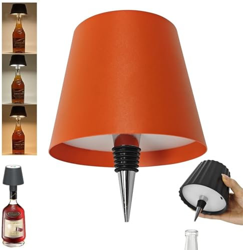 Theaque Testa luminosa senza fili per bottiglia di vino, portatile, a LED, senza fili, con 3 modalità di oscuramento della luce, ricaricabile con controllo touch, per qualsiasi bottiglia (arancione)