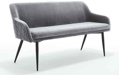 Dynamic24 Sitzbank 160cm Samt Grau Polsterbank Flurbank Küchenbank Esszimmer Bank