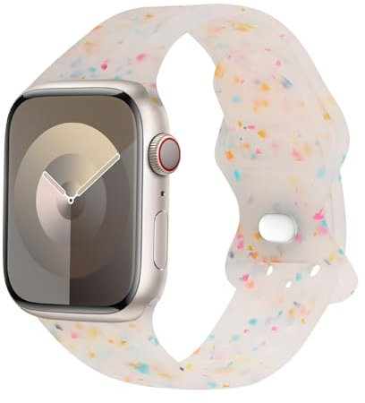 Astorgos Bracelet de Montre en Silicone, Bracelet de Remplacement Compatible avec Apple Watch Series 9 8 7 6 5 4 3 2 1 SE 38/40/41mm,Bracelet de Montre Recyclé à Flocons Colorés, Transparent