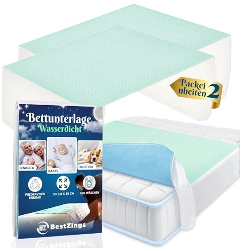 Bestzing- Inkontinenzunterlage waschbar - Inkontinenz bettunterlage - Bettunterlage wasserdicht - wasserdichte matratzenauflage - Betteinlagen inkontinenz waschbar - Matratzenschutz wasserdicht pack2