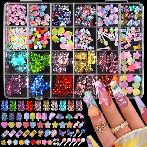 3D Mix Assorted Color Acrylic Multi Cute Nail Art Charms Hollow Candy Jewelry Nail Supplies for DIY Crafts Accessories (Rainbow)
