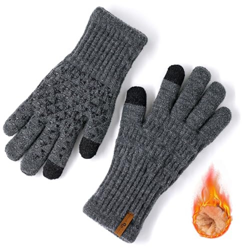 qpyysz Handschuhe Herren Damen Winter Warm Freezer Thermo Schwarze Handschuhe Merino Wolle Doppelschicht Fleece Touchscreen Outdoor Strickhandschuhe Rutschfeste Fleecefutter (gray s-m)