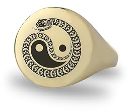 14k Gold Chinesische Schlange Siegelring - Benutzerdefinierte Schlange Ring - Bold Statement Ring - Unisex Ring - Personalisierte Ring