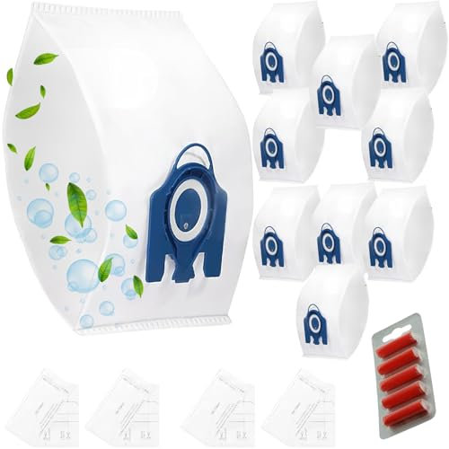 UTIZ 10 Pack Vacuum Cleaner Bags With Miele Classic C1, Complete C1 C2 C3, S227 S240, S270, S400, S400i, S600, S800, S2, S5, S8, for Miele Hoover Bags, with 4 set Air Filter and 5 Red Fresheners