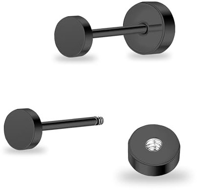 ZDE Women Earrings Flat Back Dot Titanium Hypoallergenic Cartilage Earrings Studs for Sensitive Ears Simple Classic 3mm Screw On Stud Earring (Black, 3MM)