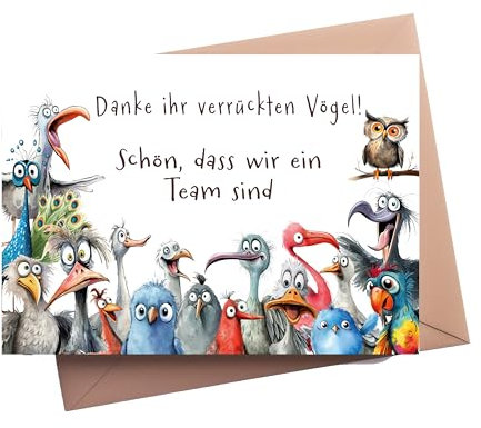 PURESIZE 12er Set Team Karten verrückte Vögel, Geschenk für Kollegen, Mitarbeiter, Sportfreunde, Mannschaften, Angestellte, Weihnachten, Geburtstag, Dankeschön, Abschiedskarten, Willkommen, Mann Frau