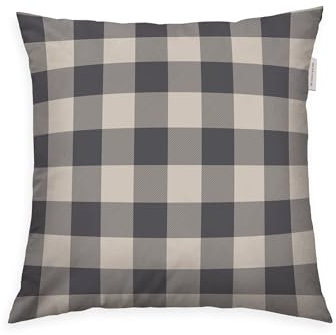 TOM TAILOR Flanell-Kissenhülle, 40x40 cm, 100% Baumwolle/ Flanell, Mit Wendemotiv und farbigem Markenreißverschluss, CLASSIC CHECK Grau, Beige (Anthracite & Sunny Sand)