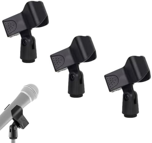 3 PCS Universal Microphone Clip Mic Holder, Mic Clip, Microphone Clip, Mic Holder, Microphone Holder, 3/8 Female Thread Screw Adapter for Microphones, Clamping range 25 to 46 mm (Black)