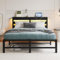 VERFARM 4ft6 Double Bed Frame with Charging Station and LED Lights, Heavy Duty Metal Platform Double 135x190 cm Bed Frame with Wood Storage Headboard, No Box Spring Needed, Noise Free, Black