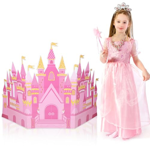 Pink Castle Backdrop Princess Birthday Standing Card Paper for Princess Party Decoration 23.58x 39 Inch Pink Royal Castle Photography Background Table Decoration for Photo Background Party Supply