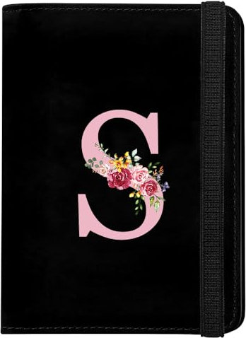 Porta Passaporto con Iniziale, Custodia Passaporto in Pelle PU, Copertina per Passaporto con Blocco RFID Porta Adatto per Carte d'Identità Carte di Credito, Biglietti Aerei, Passaporto Pass(Nero,S)