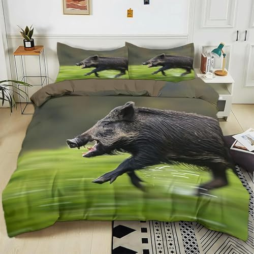 Generisch Bettwäsche 220x240 Wildschwein, Weich Mikrofaser 3D Druck Wildschwein Bettwäsche Sets Wildschwein Bettbezug + 2 Kissenbezug 80x80 cm mit Reißveschluss, e1440