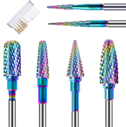 6 Stück Wolframcarbid Nagelfräser Bits mit Reinigungsbürste, 3/32 Zoll Professioneller Nagelfräser Aufsätze Schleifköpfe Hartmetall Maschine für Maniküre entfernen Acryl oder Hartem Polygel