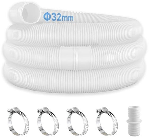 NHTJTHE 2 mangueras de piscina de 32 mm para bombas de piscina con 4 clips de seguridad y 1 conector de manguera, manguera de piscina de 150 cm de 32 mm, para bomba de filtro y piscina