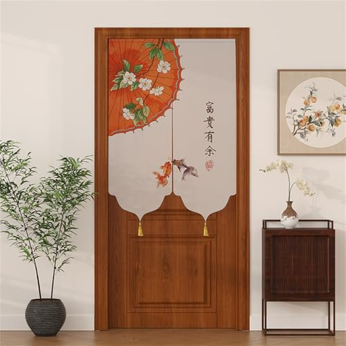 Highdi Rideau Armoire Cuisine Courts, Meuble Rideau Cache Placard Anti Poussière Auto-Adhésif sans Perçage pour sous Evier, Cuisine Porte de Placard, Étagères (Poisson Fleuri,80 * 120cm)
